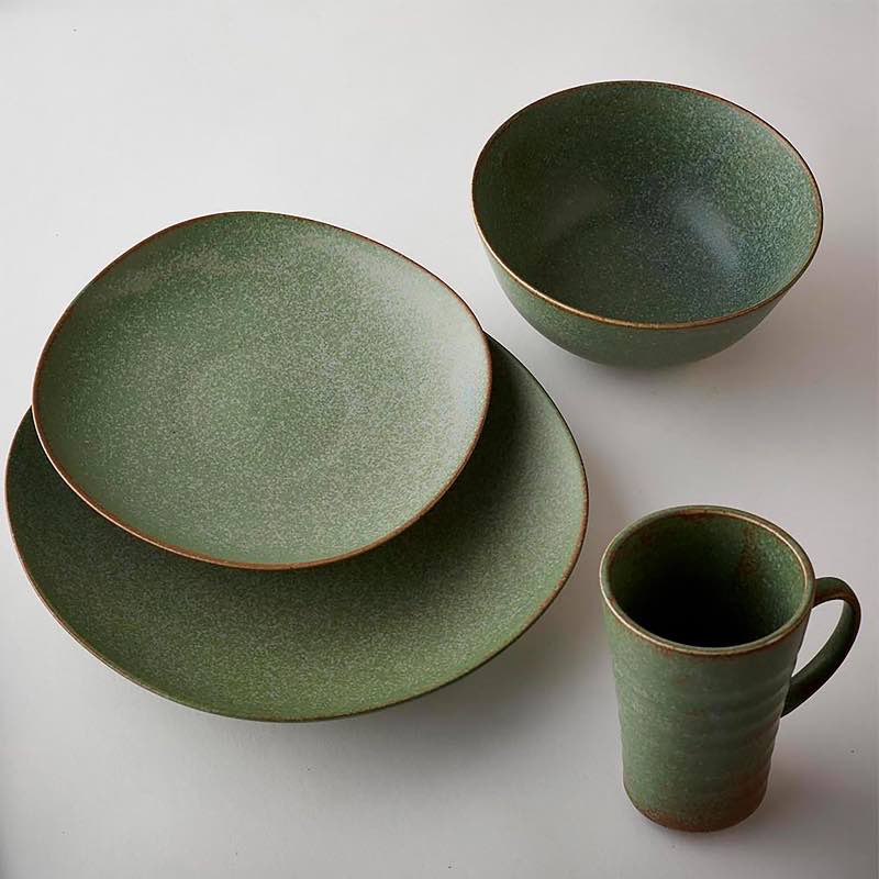 Terra Green Stone Dinnerware - 16 Piece Set